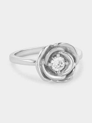 Sterling Silver Cubic Zirconia Solitaire Rose Ring