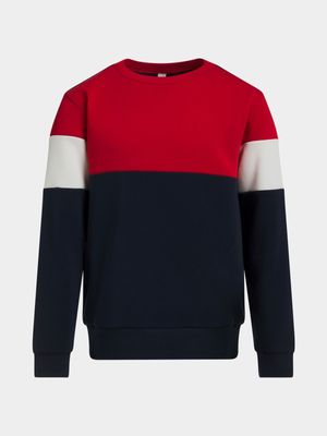 Younger Boy's Red & Navy Colour Block Sweat Top