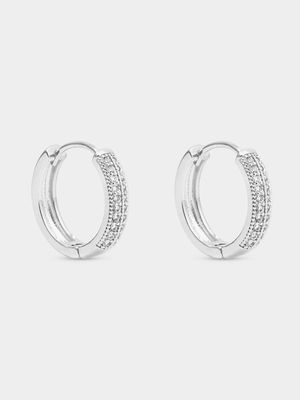 17mm CZ Pave Rhodium Plated Hoops
