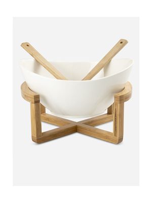 Atlantic Salad Bowl Bamboo/Porcelain With Stand 30cm
