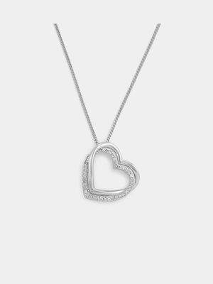 Sterling Silver Lab Grown Diamond Women’s Double Open Heart Pendant