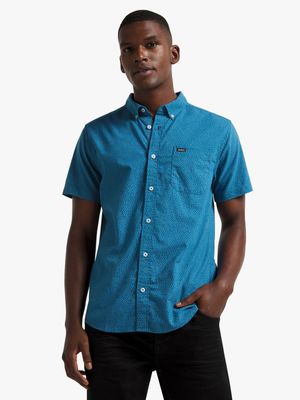 Men's RVCA Blue Thatll Do Print Short Sleeve Shirt