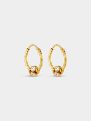 Yellow Gold, Cubic Zirconia Faceted Hoop Earrings