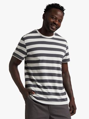 Men's Charcoal & White Striped T-Shirt