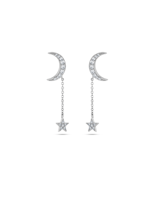 Sterling Silver Cubic Zirconia Women’s Moon & Star Drop Earrings