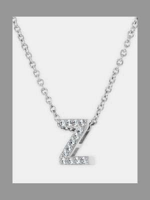 CZ Initial Necklace Z Silver Plated