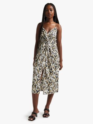 Women's Black & Brown Animal Print Strappy Midaxi Dress