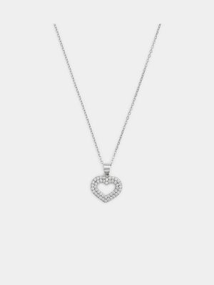 Sterling Silver Cubic Zirconia Open Heart Pendant