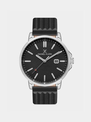 Daniel Klein Men’s Silver Plated Black Leather Watch