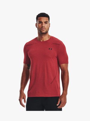 Mens Under Armour Red Seamless Grid Short Sleeve Tee