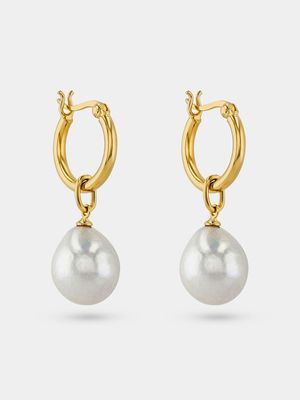 Rose Gold Plated Pearl Women’s Hoop Drop Earrings