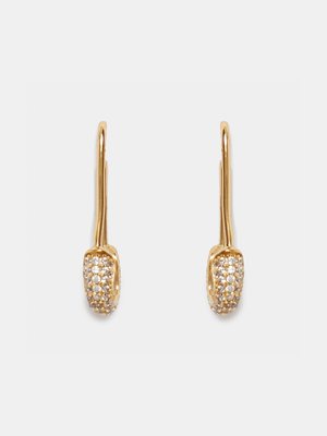18ct Gold Plated Safety Pin with CZ Drop Earrings