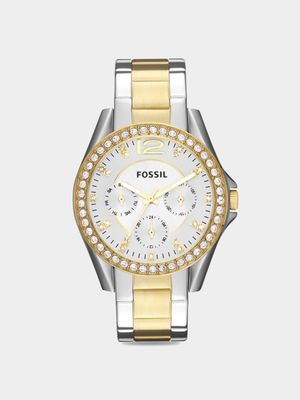 Fossil Riley Silver & Gold Plated Stainless Steel Multi-Dial Bracelet Watch