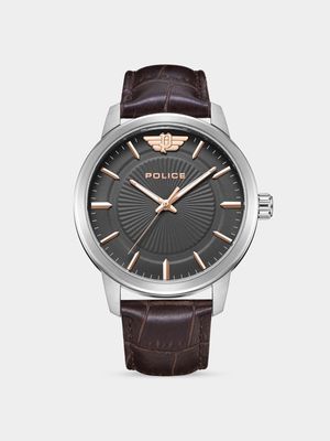 Police Men's Raho Grey Dial & Brown Croco Leather Watch