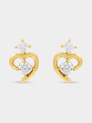 18ct Gold Plated Double Stone Heart Stud Earrings