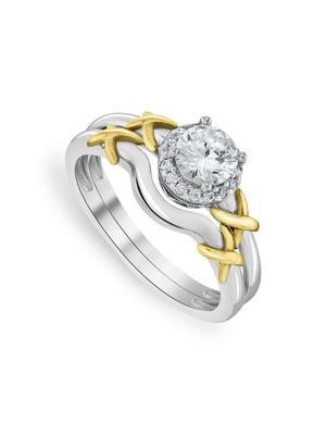 Yellow Gold & Sterling Silver, Cubic Zirconia  Halo Twinset Ring
