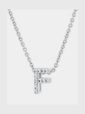 CZ Initial Necklace F Silver Plated