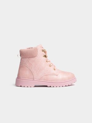 Younger Girl's Pink Military Boots