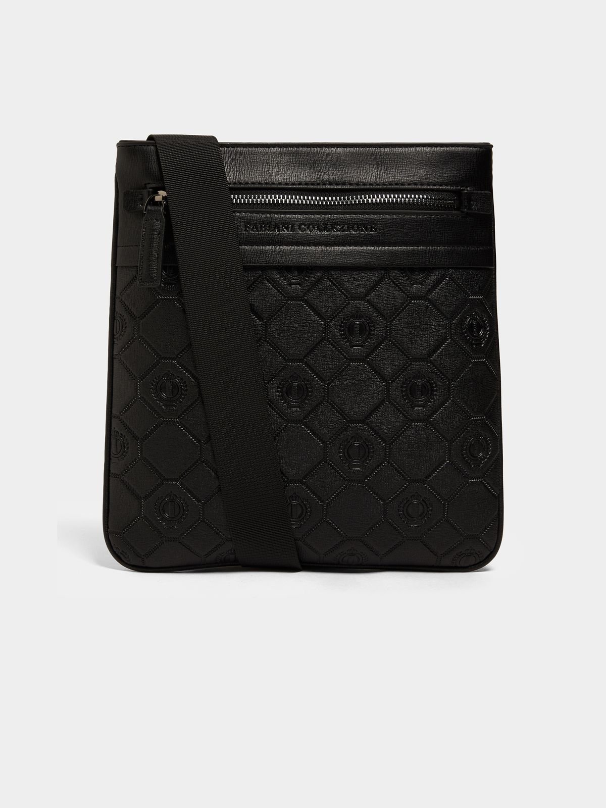 Fabiani Men's Embossed Monogram Black Crossbody Bag - Bash.com