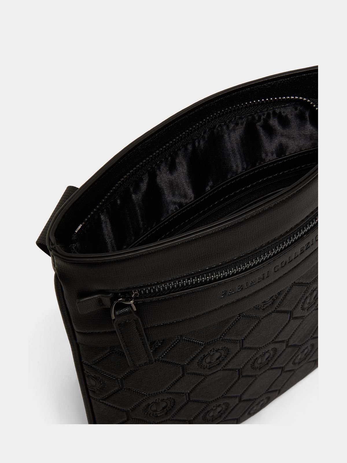 Fabiani Men's Embossed Monogram Black Crossbody Bag - Bash.com