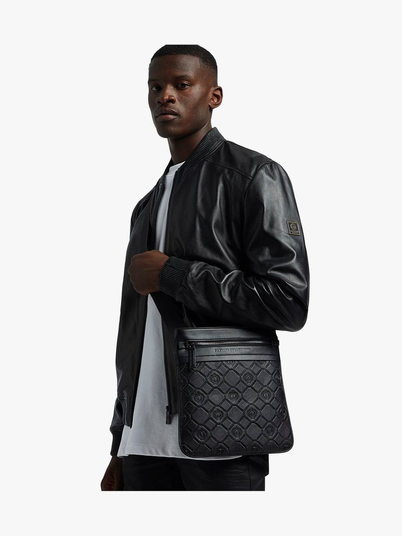 Fabiani Men's Embossed Monogram Black Crossbody Bag - Bash.com