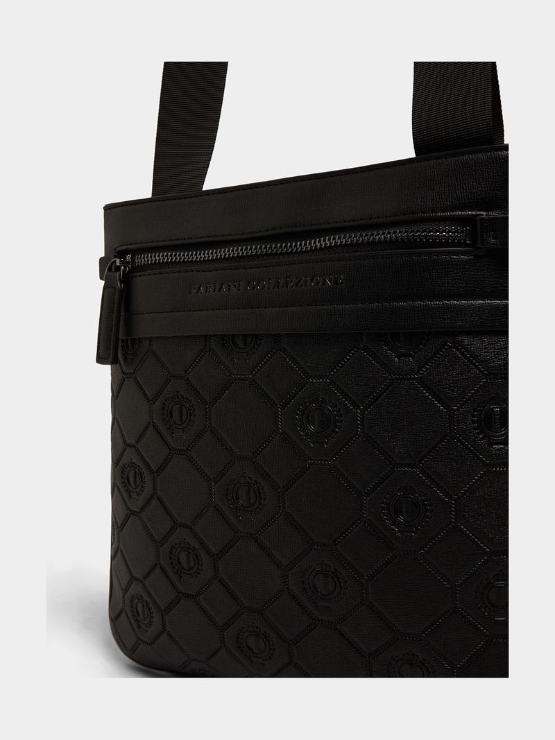 Fabiani Men's Embossed Monogram Black Crossbody Bag - Bash.com