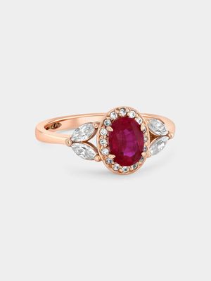 Rose Gold Lab Grown Ruby & Moissanite Women’s Oval Halo Marquise Ring
