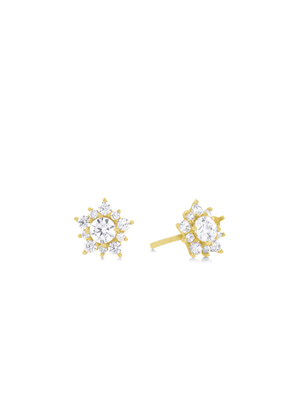 Yellow Gold, Cubic Zirconia Starburst design Stud Earrings