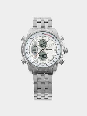 Tempo Men's Silver Plated Sporty Multi Function Ana-Digi Watch