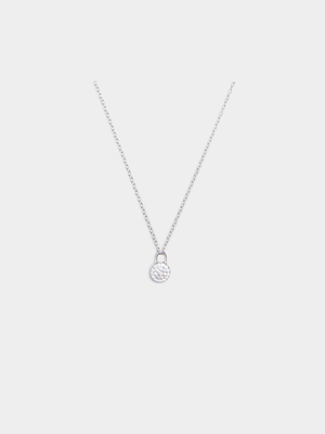 Sterling Silver CZ Round Lock Pendant on Chain