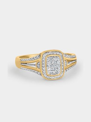 Yellow Gold Diamond & Created White Sapphire Rectangle Halo Ring