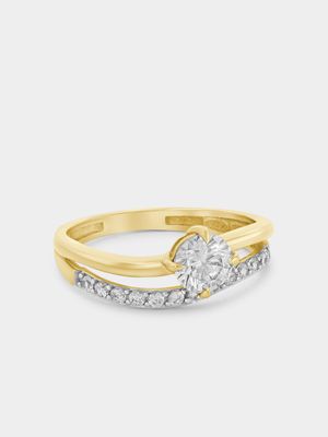 Yellow Gold Cubic Zirconia Solitaire Wave Ring