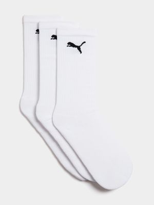 Puma Unisex 3-Pack Logo White Tennis Socks