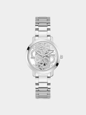 Guess Quattro Clear Silver Plated Bracelet Watch