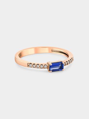 Rose Gold Lab Grown Blue Sapphire & Moissanite Women’s Emerald-Cut Ring