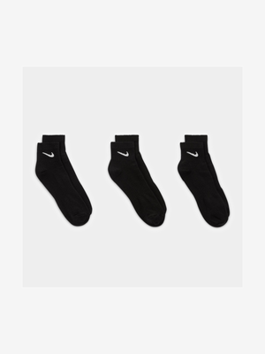 Nike 3-Pack Unisex Everyday Training Lightweight Black Ankle Socks