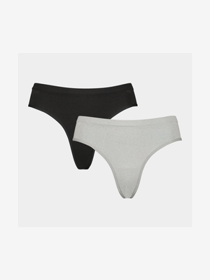 Women's Black & Grey 2 Pack Seamless Thongs