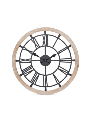 wall clock black with wood frame 60cm