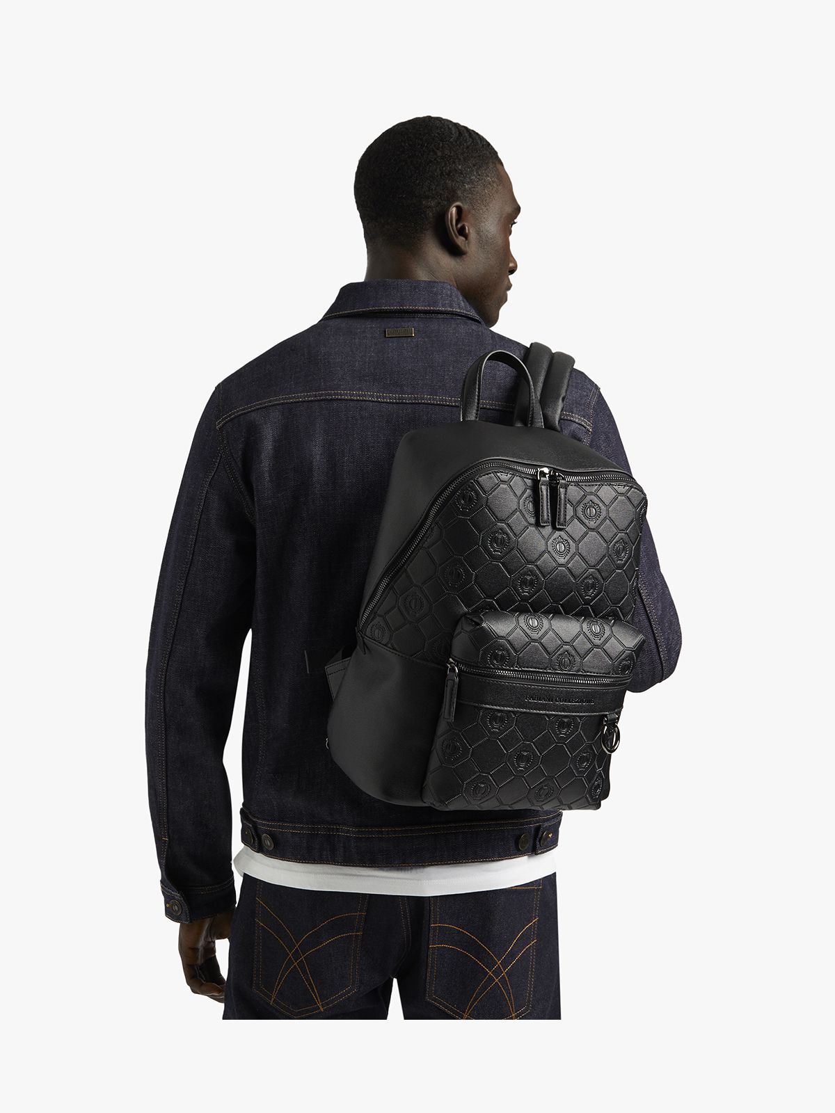 Fabiani Men's Embossed Monogram Black Backpack - Bash.com