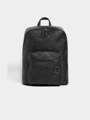 Fabiani Men's Embossed Monogram Black Backpack