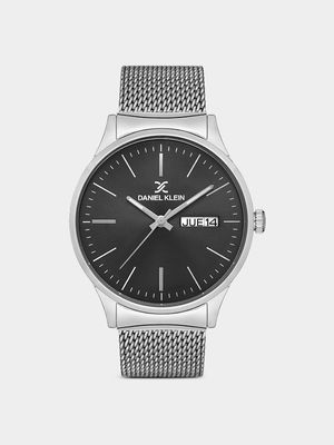 Daniel Klein Silver Plated Black Dial Stainless Steel Mesh Watch