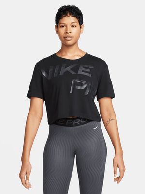 Womens Nike Pro Cropped Graphic Black Tee