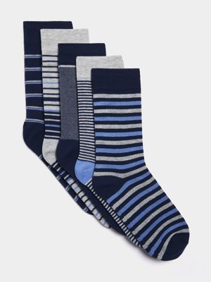 Jet Men's 5 Pack Navy Grey Multi Socks Multicolour