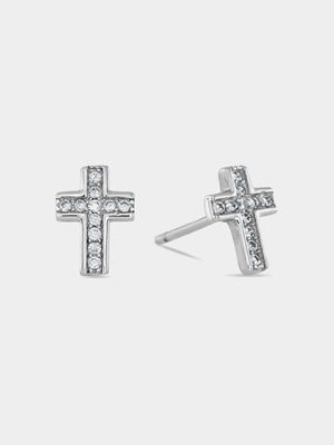 Sterling Silver & Cubic Zirconia Cross Stud Earrings