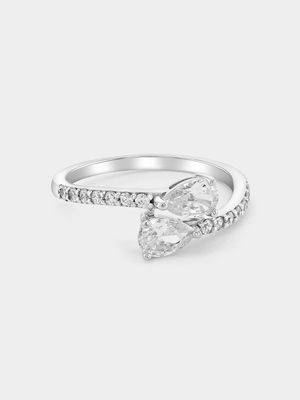 Sterling Silver Cubic Zirconia Double Pear Wrap Ring