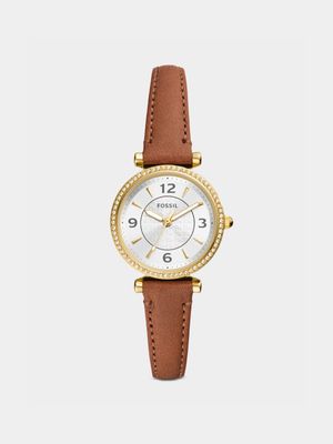 Fossil Carlie Gold Plated Stainless Steel Brown Leather Watch