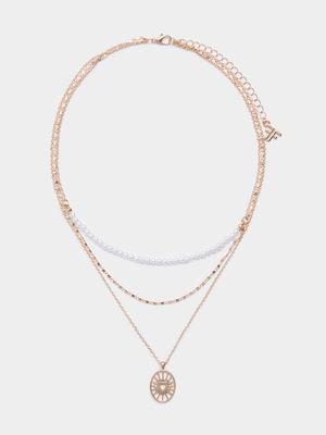 Multi Layer Pearl  Pendant Necklace