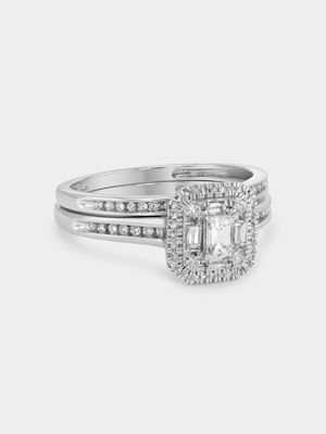 White Gold 0.52ct Diamond Emerald-Cut Halo Twinset Ring