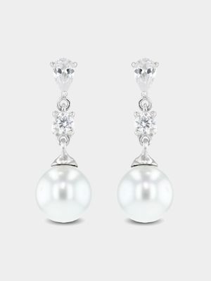 Sterling Silver & Freshwater Pearl Sparkling Drop Earrings