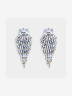 Statement Baguettes Clear Tapered Drop Earring